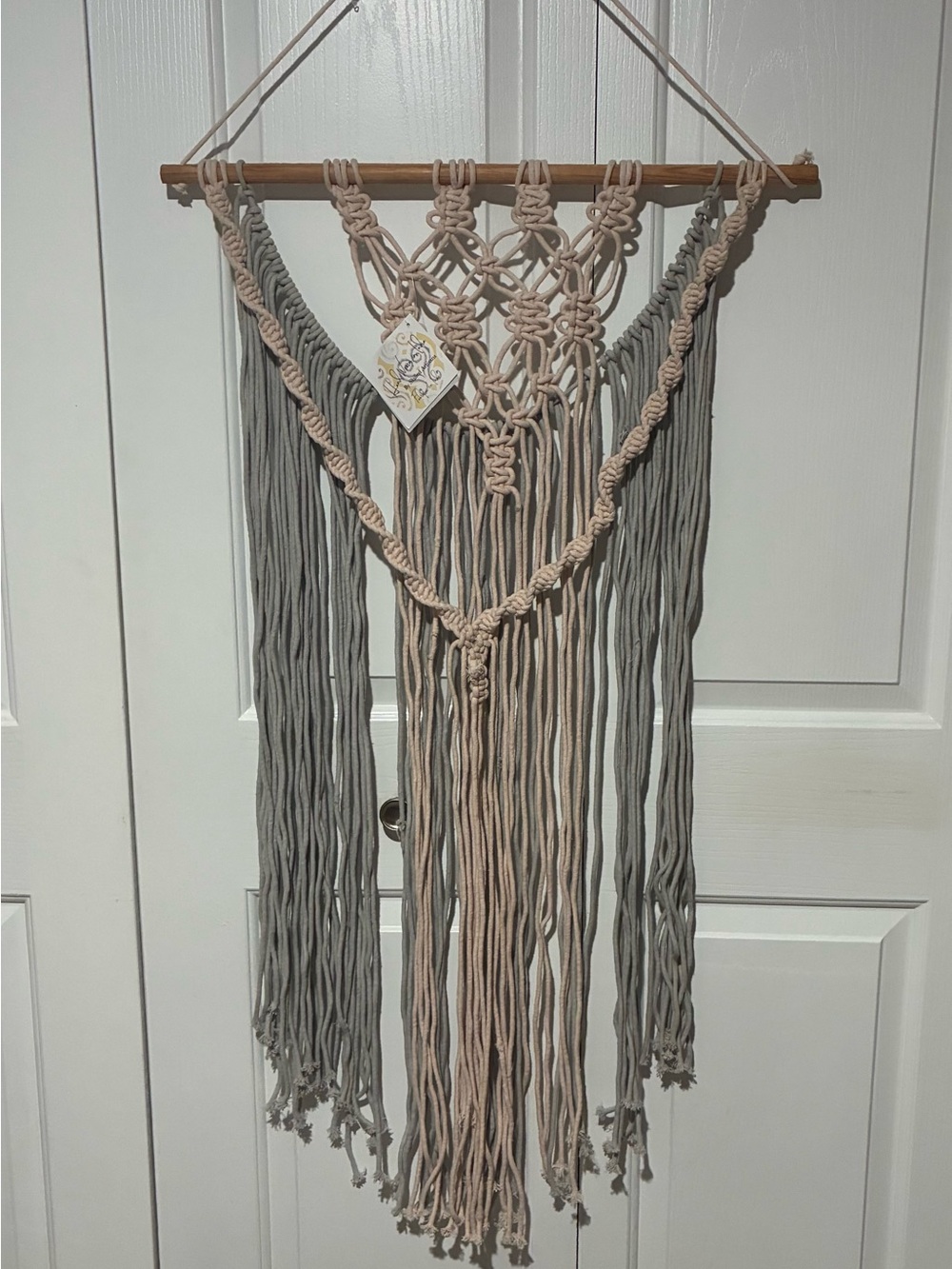 Neutral Beige & Gray Macramé Wall Tapestry - Boho Decor 21.6" x 41"